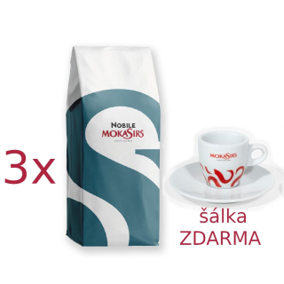 MOKASIRS Nobile 100% Arabika 3x1000g zrnková káva  a šálka zdarma