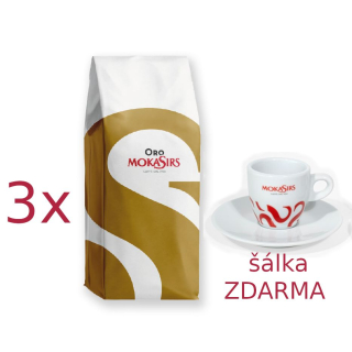 MOKASIRS ORO 100% Arabika 3x1000g zrnková káva  a šálka zdarma 